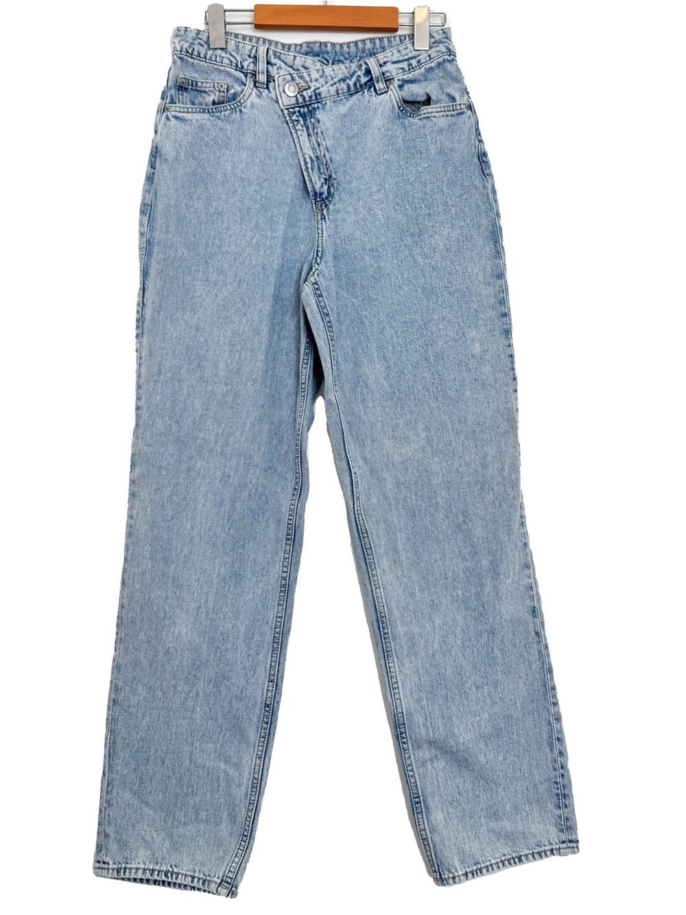 H&M Crossover Waist Acid Wash Straight Leg Baggy Denim